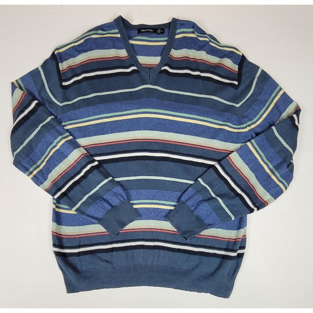 Nautica Sweater Mens XL. Striped Cashmere Blend Longsleeve.